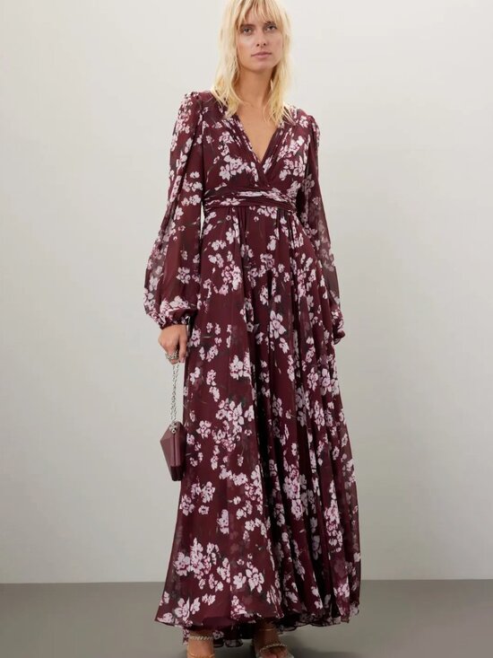 Mac Duggal Dresses & Skirts - Mac Duggal Burgandy Floral Long Sleeve Chiffon Gown 4